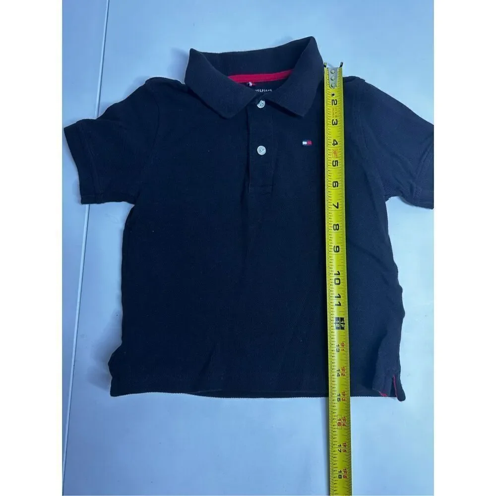 Tommy Hilfiger Boys Black Flag Polo Shirt Size 4 Short Sleeves